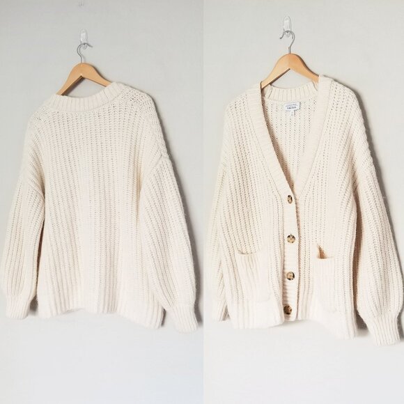 & Other Stories Oversized Rib Knit Cardigan S Alpaca Wool Blend Cream Chunky - Picture 16 of 16